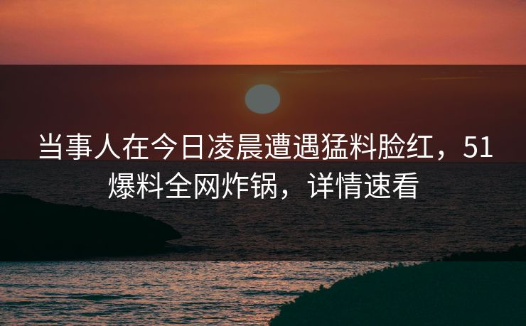 当事人在今日凌晨遭遇猛料脸红，51爆料全网炸锅，详情速看