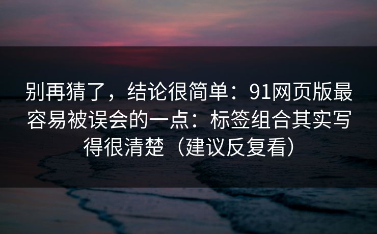 别再猜了，结论很简单：91网页版最容易被误会的一点：标签组合其实写得很清楚（建议反复看）